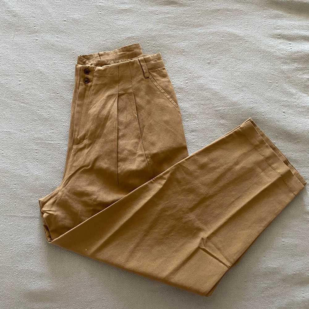 AMOUR VERT Larisa Pleated Cotton-Linen Blend Pants khaki NWOT